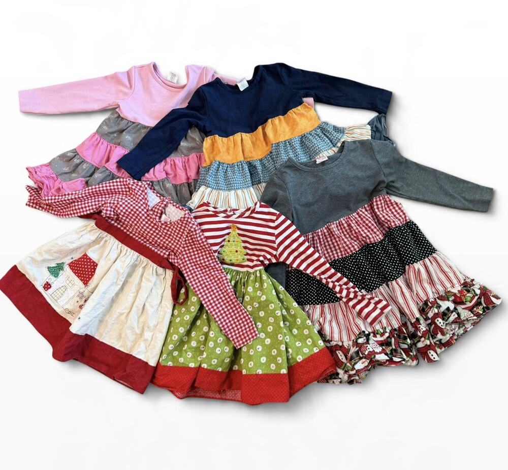 Ricrac Ruffles Lot Dresses Tiered Twirl Christmas Long Sleeve Casual Size 3